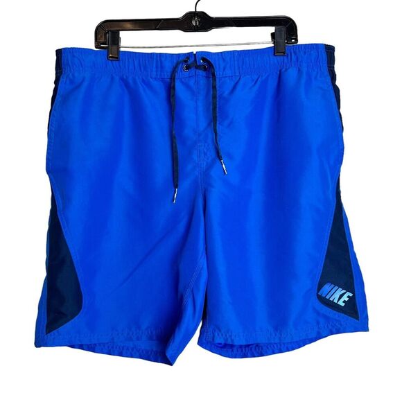 NIKE Mens Board Shorts Men's Medium Swim Trunks Blue Logo Water Lined drawstring - Picture 1 of 7